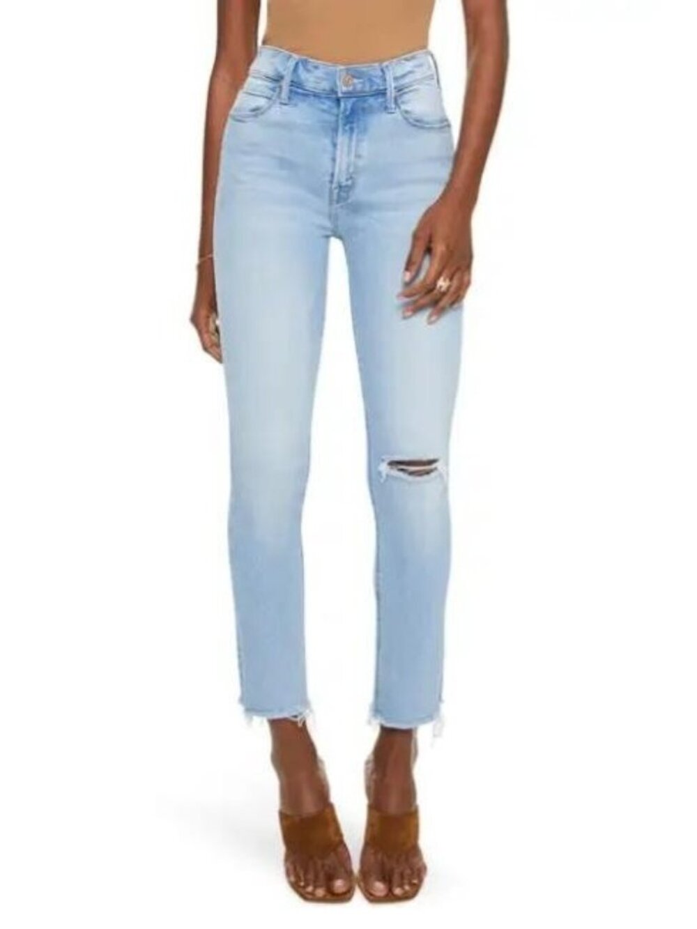 MOTHER The Mid Rise Dazzler Ankle Fray Women's Ripped Slim Jeans Size 25 / US 2
